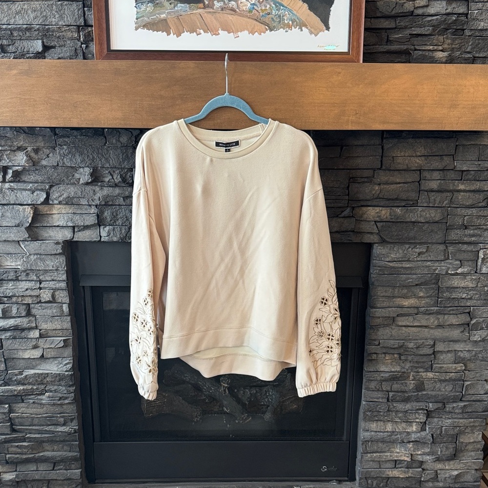 Sleeper Love Embroidered Sleeve Cream Sweatshirt